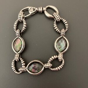 Lagos Sterling Silver, Crystal & Mother of Pearl Oval Link Bracelet Size 7 3/4"